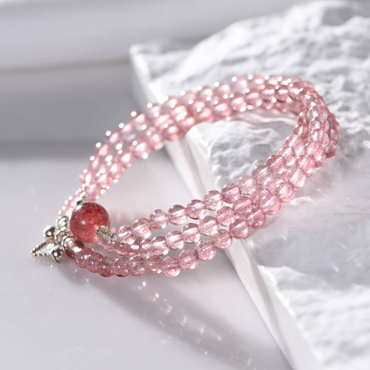 Pure Love Strawberry Quartz & Sterling Silver Heart Bracelet
