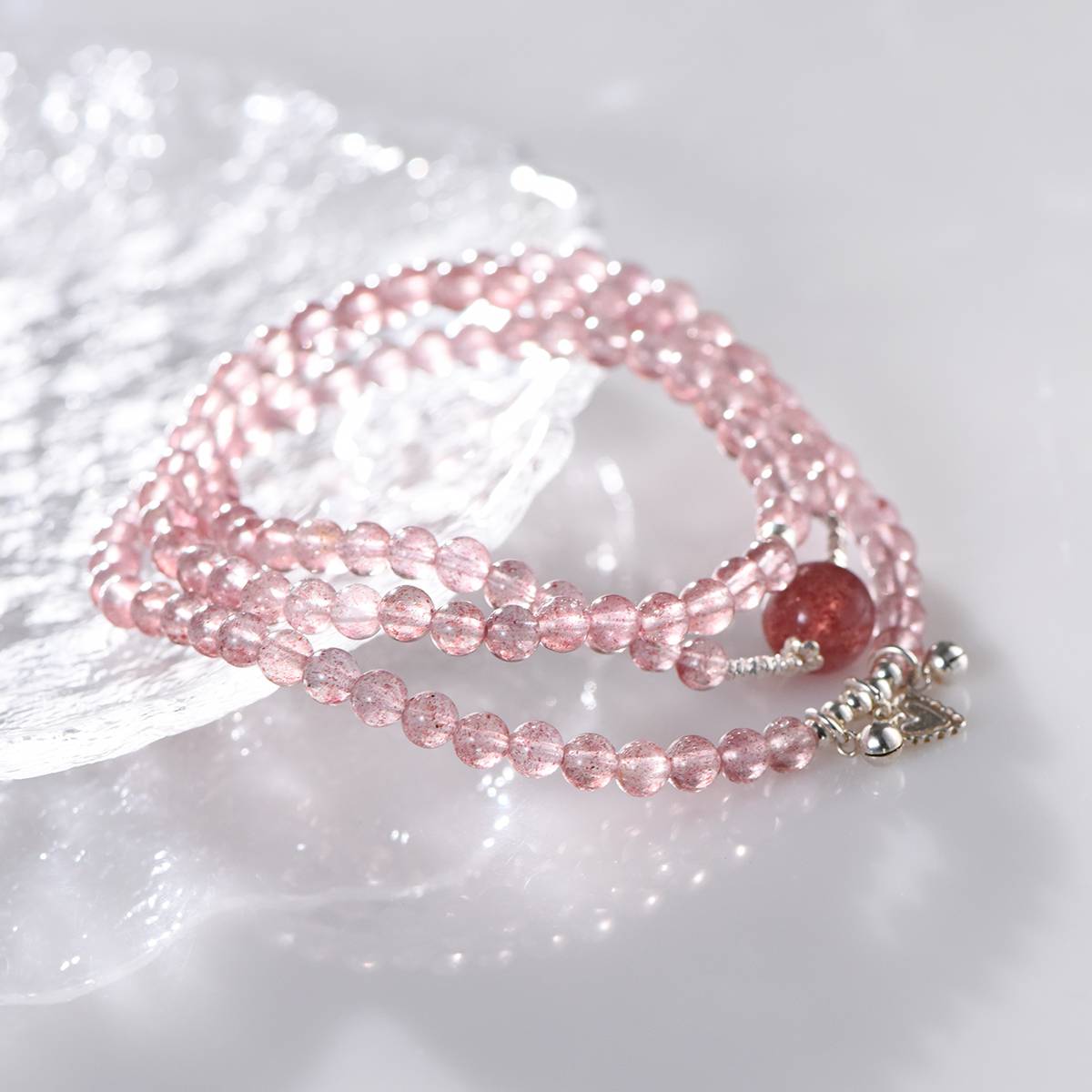 Pure Love Strawberry Quartz & Sterling Silver Heart Bracelet