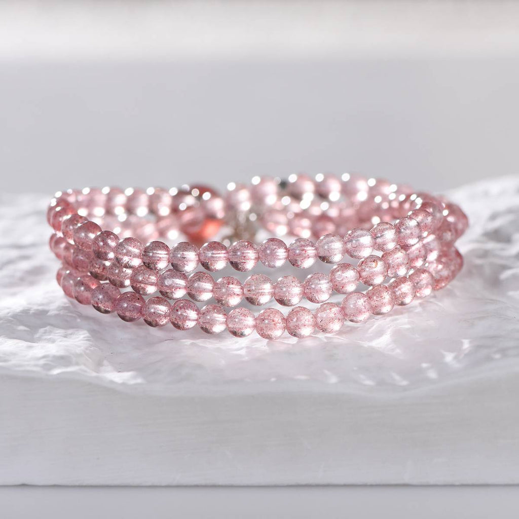 Pure Love Strawberry Quartz & Sterling Silver Heart Bracelet