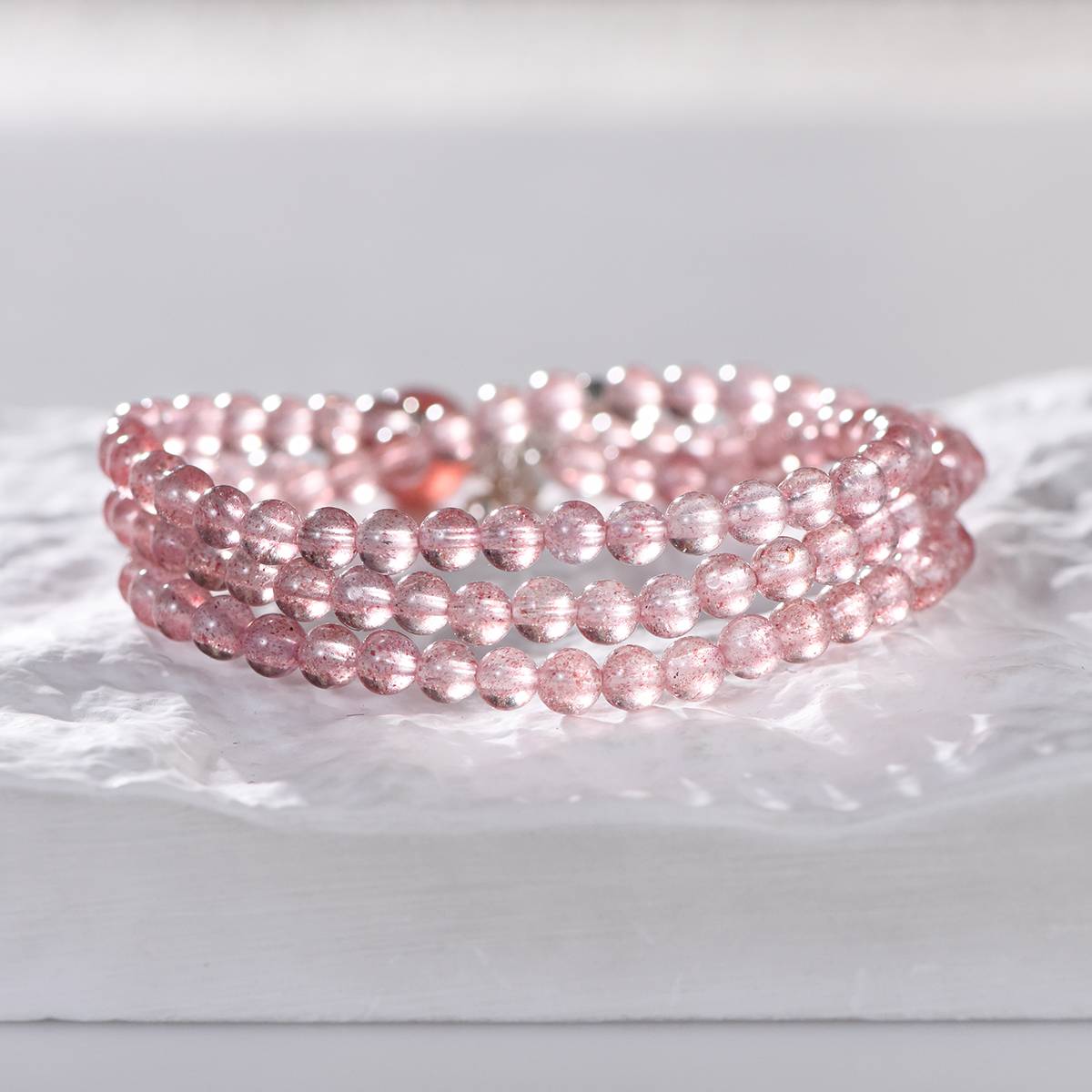 Pure Love Strawberry Quartz & Sterling Silver Heart Bracelet