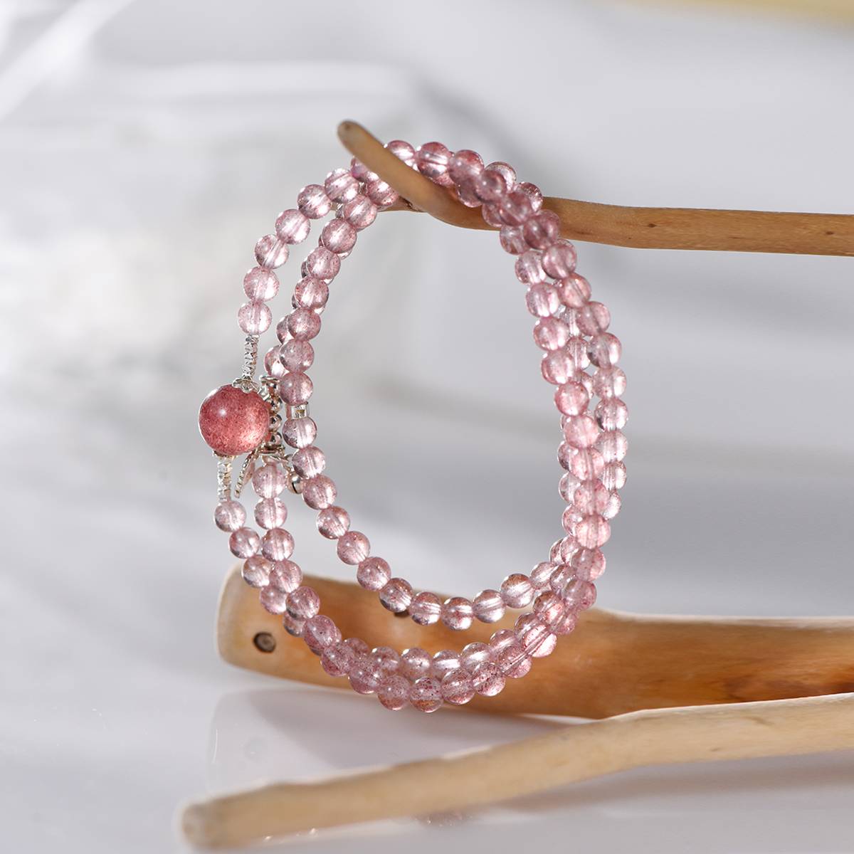 Pure Love Strawberry Quartz & Sterling Silver Heart Bracelet
