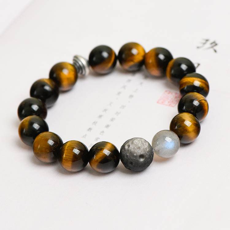 Earth & Sky Tiger Eye, Silver Obsidian & Moonstone Wisdom Bracelet