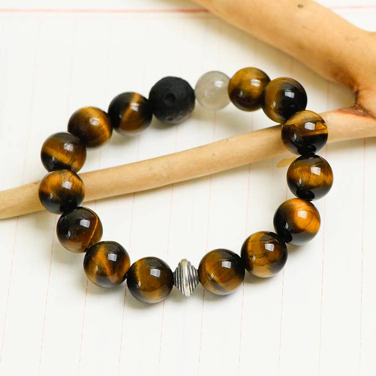 Earth & Sky Tiger Eye, Silver Obsidian & Moonstone Wisdom Bracelet