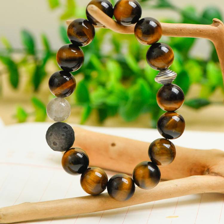Earth & Sky Tiger Eye, Silver Obsidian & Moonstone Wisdom Bracelet