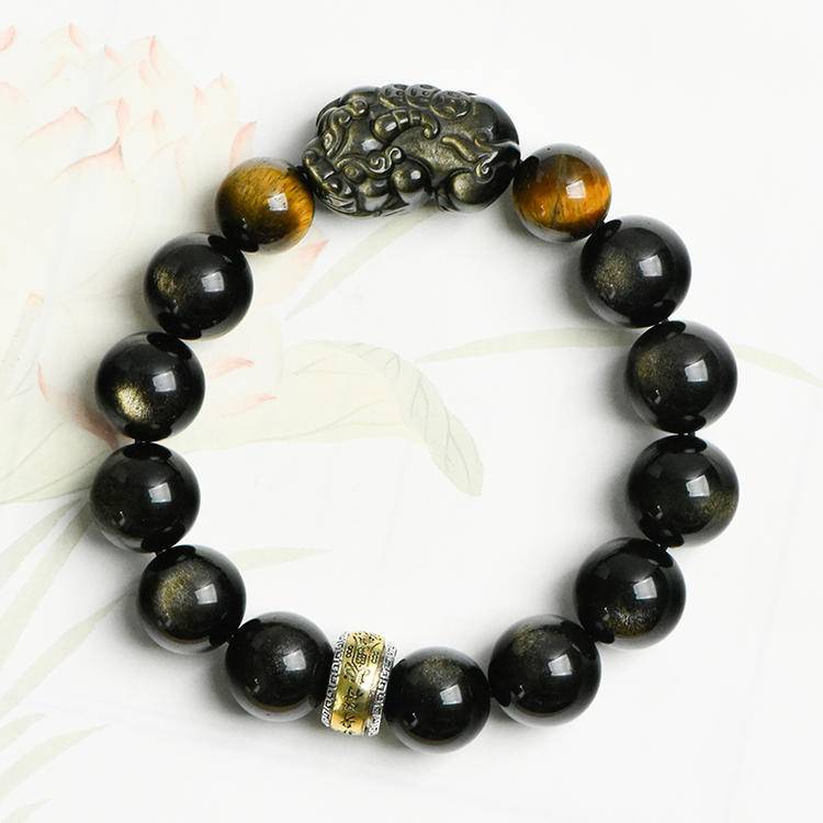 Wealth Guardian Golden Obsidian & Tiger Eye Pi Xiu Bracelet