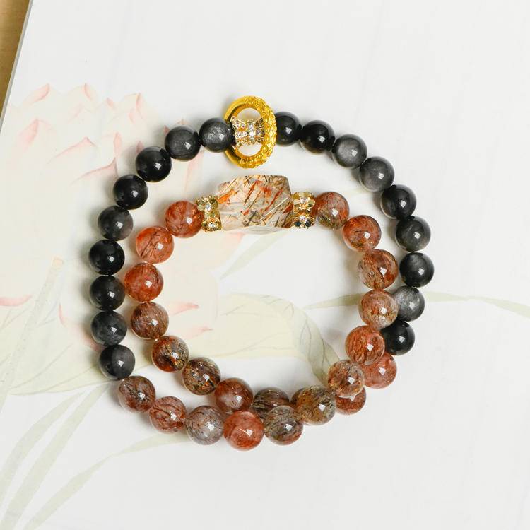 Layered Shield Obsidian & Silver Obsidian Protection Bracelet