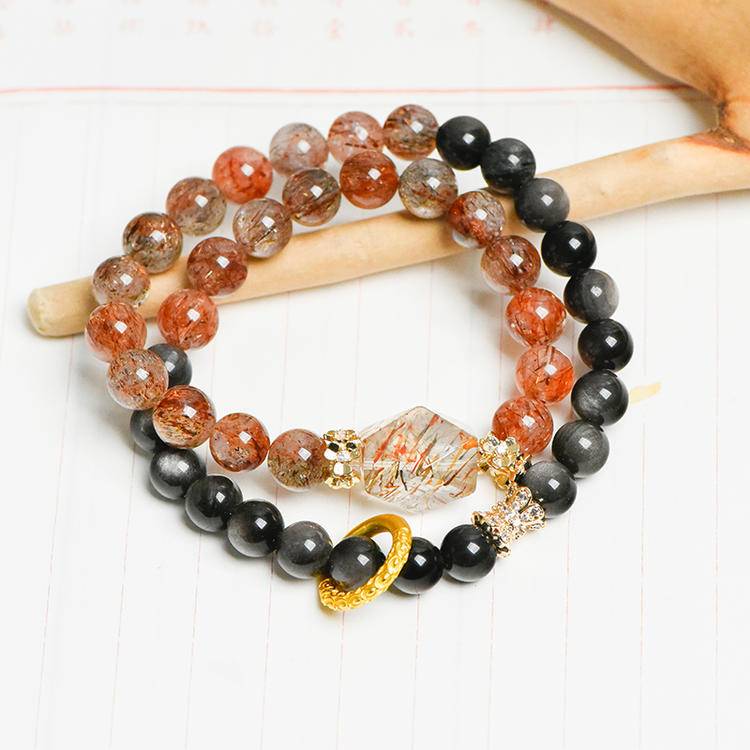 Layered Shield Obsidian & Silver Obsidian Protection Bracelet