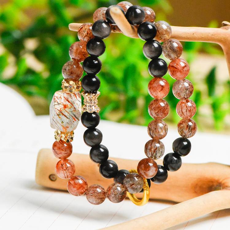 Layered Shield Obsidian & Silver Obsidian Protection Bracelet