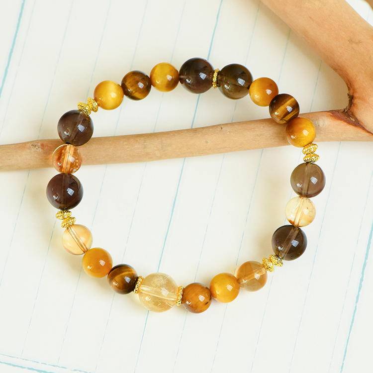 Golden Ascent Tiger Eye, Smoky Quartz & Tower Quartz Wisdom Bracelet