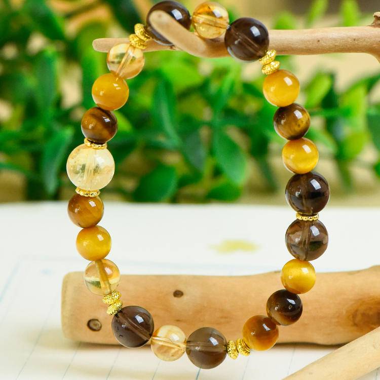 Golden Ascent Tiger Eye, Smoky Quartz & Tower Quartz Wisdom Bracelet