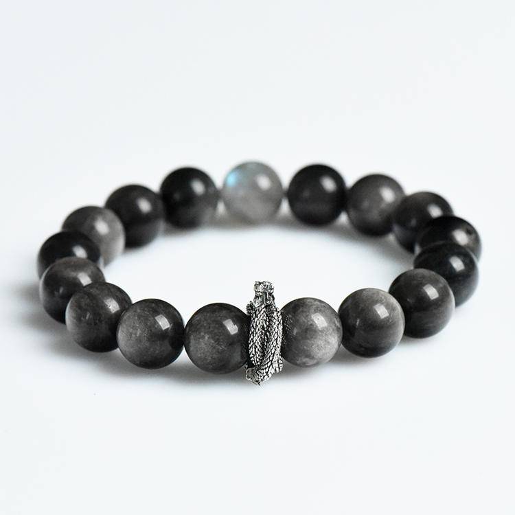 Serpent Wisdom Silver Obsidian & Moonstone Transformation Bracelet