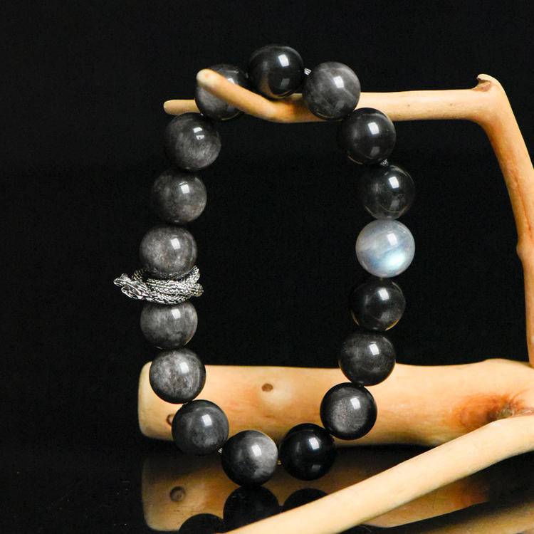 Serpent Wisdom Silver Obsidian & Moonstone Transformation Bracelet