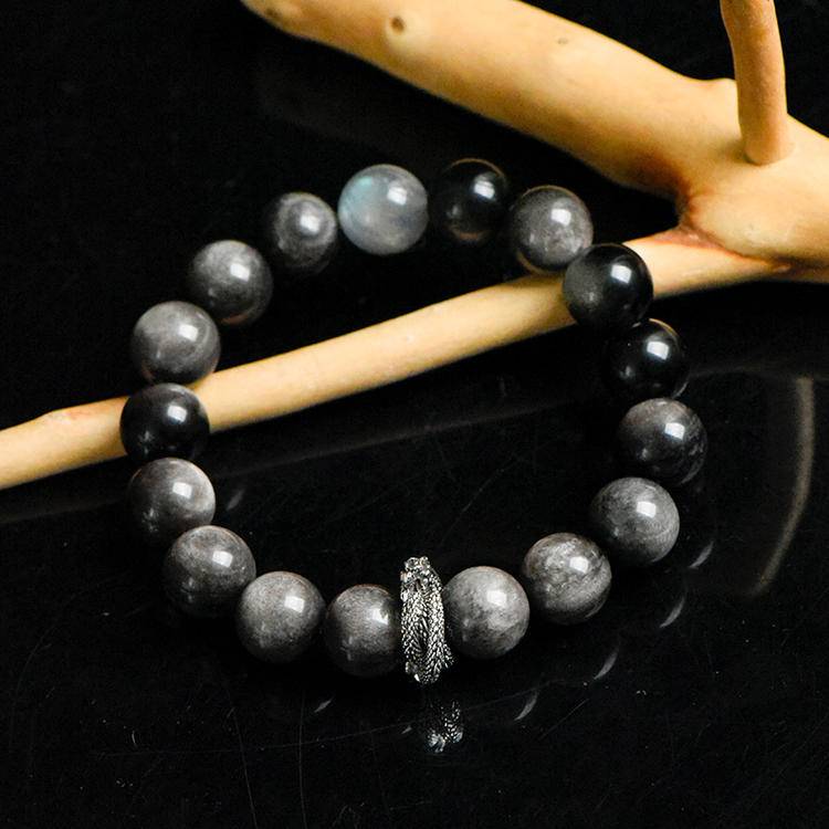Serpent Wisdom Silver Obsidian & Moonstone Transformation Bracelet