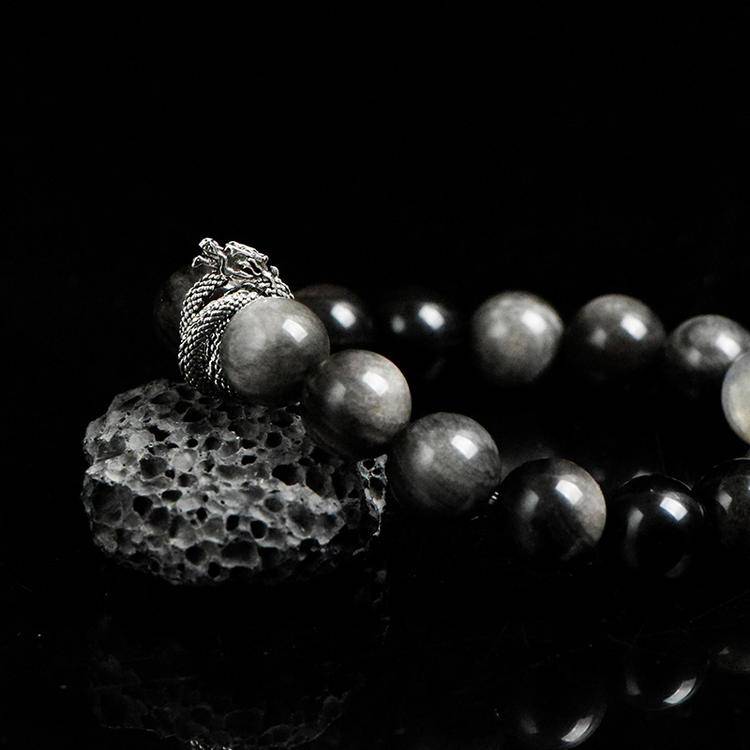 Serpent Wisdom Silver Obsidian & Moonstone Transformation Bracelet