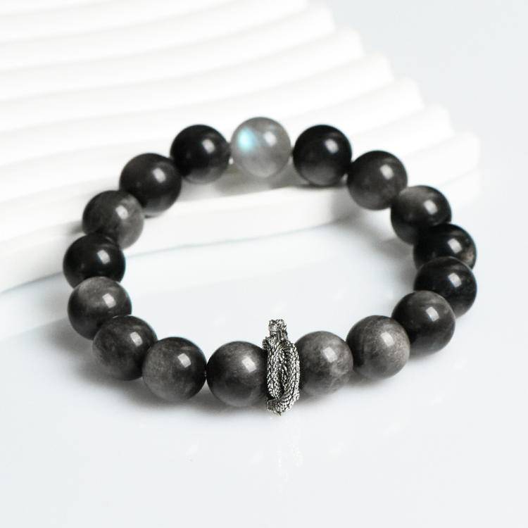 Serpent Wisdom Silver Obsidian & Moonstone Transformation Bracelet
