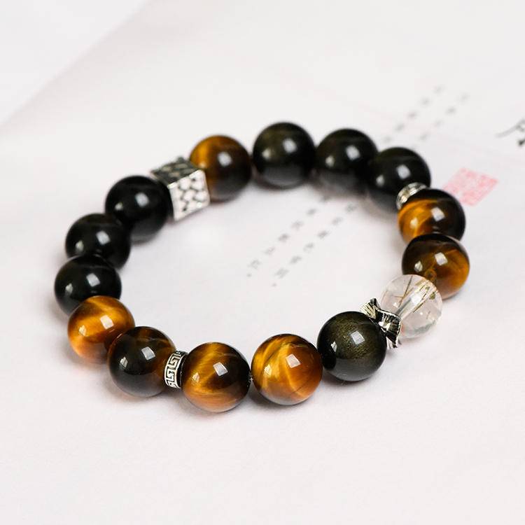 Golden Courage Obsidian & Tiger Eye Protection Bracelet