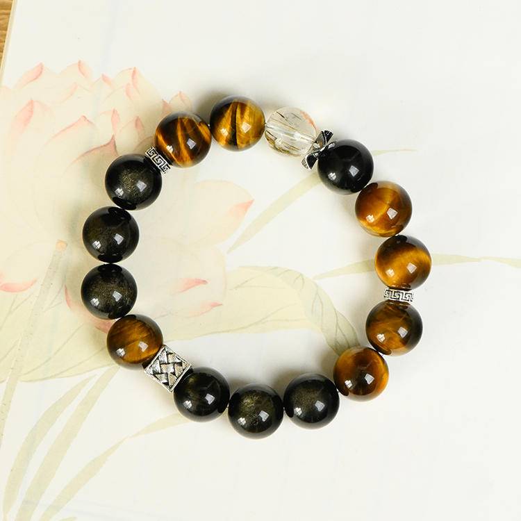 Golden Courage Obsidian & Tiger Eye Protection Bracelet