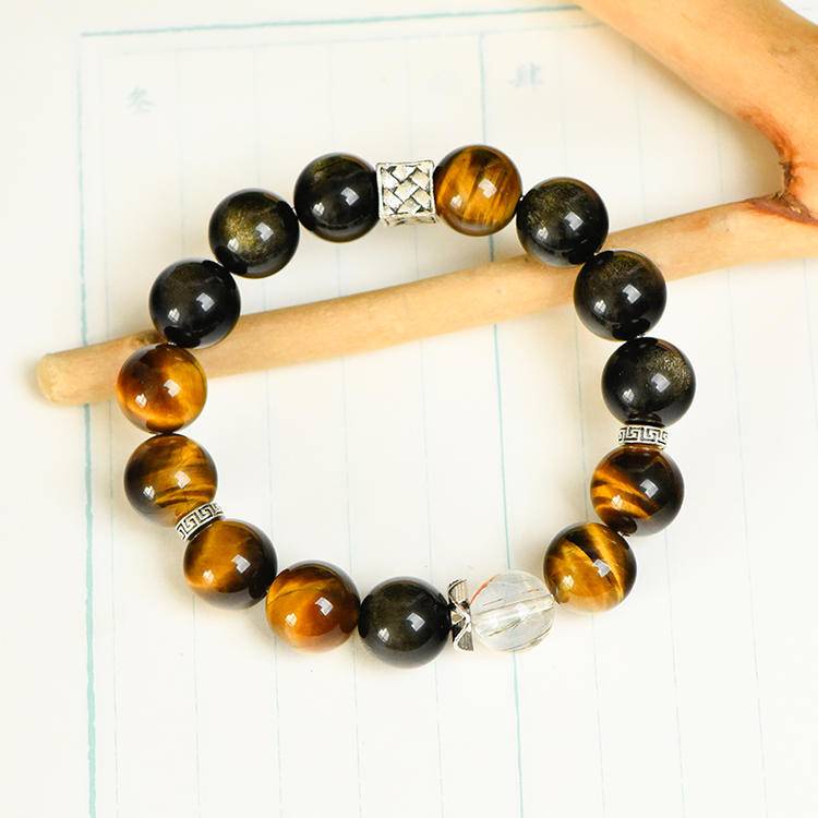 Golden Courage Obsidian & Tiger Eye Protection Bracelet