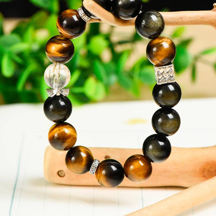 Golden Courage Obsidian & Tiger Eye Protection Bracelet