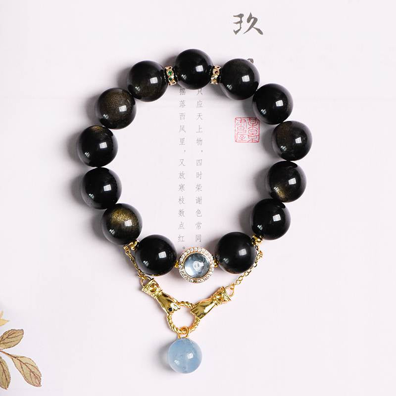 Ocean Voice Golden Obsidian & Aquamarine Protection Bracelet