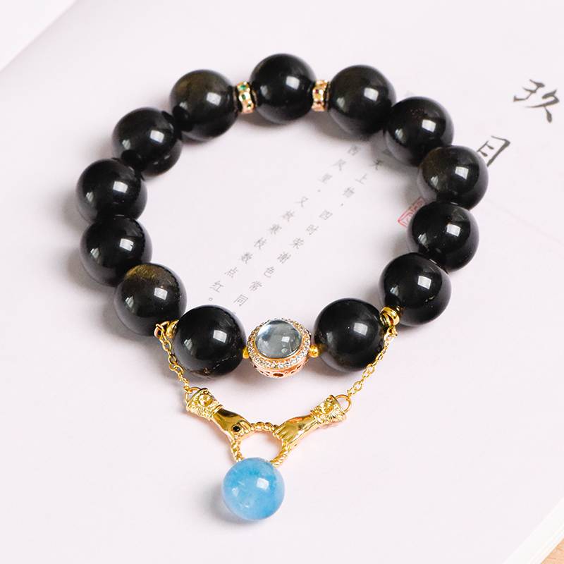Ocean Voice Golden Obsidian & Aquamarine Protection Bracelet