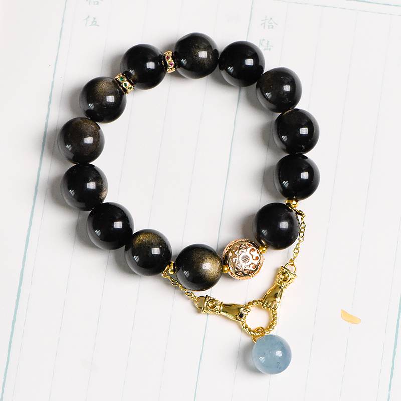 Ocean Voice Golden Obsidian & Aquamarine Protection Bracelet