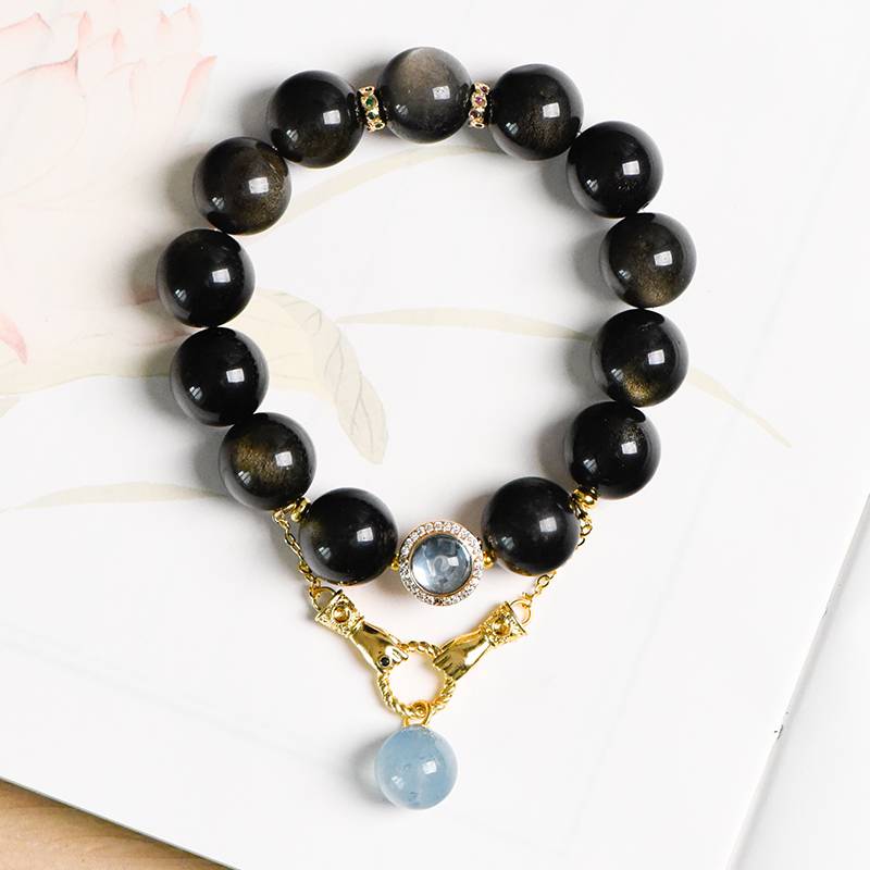 Ocean Voice Golden Obsidian & Aquamarine Protection Bracelet