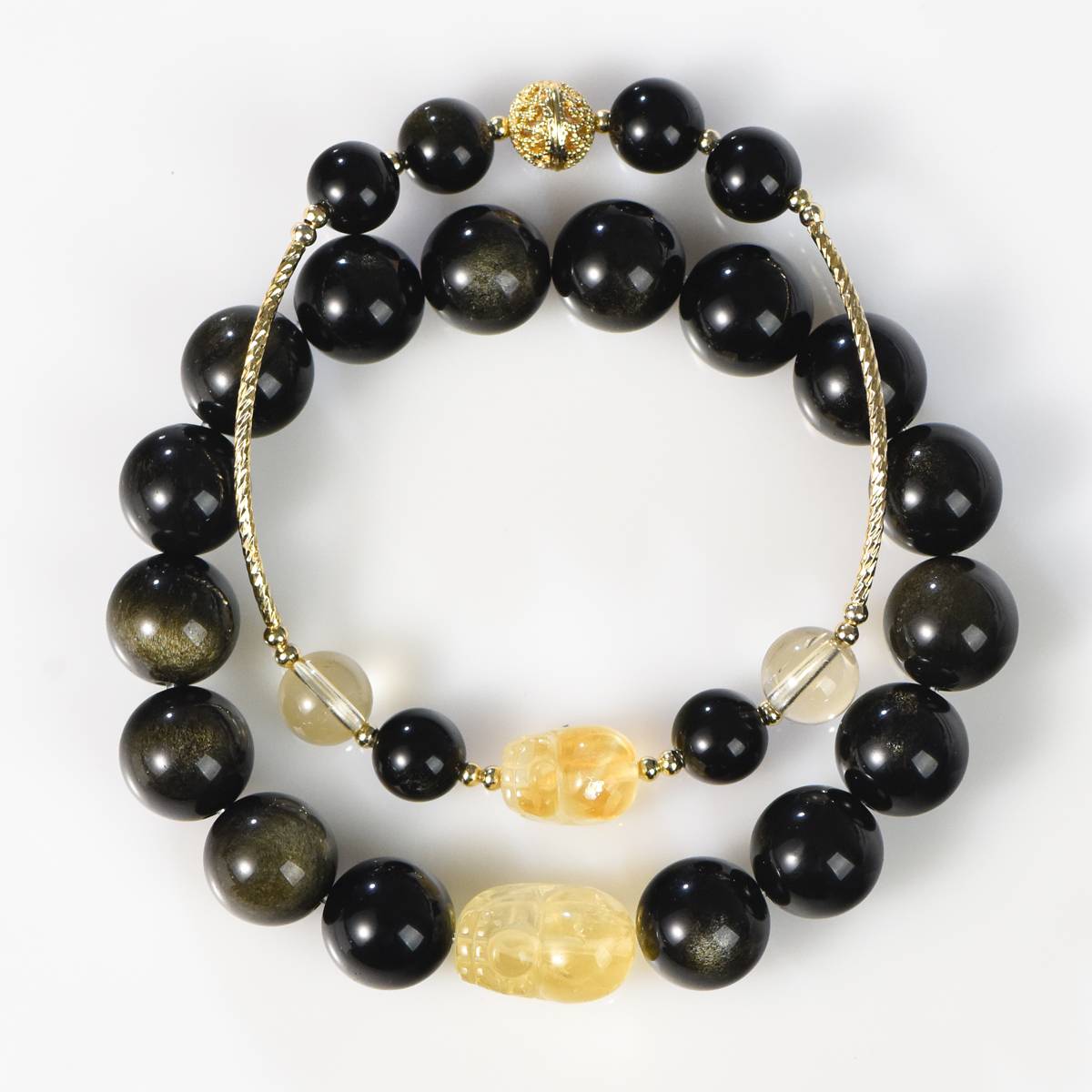 Wealth Shield Golden Obsidian, Citrine & Pi Xiu Abundance Bracelet Set