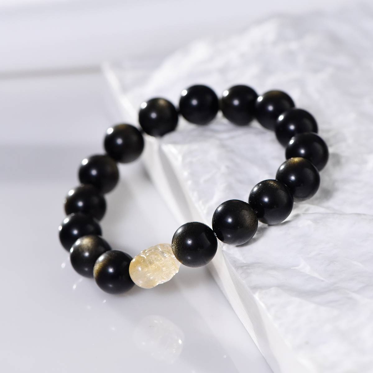 Wealth Shield Golden Obsidian, Citrine & Pi Xiu Abundance Bracelet Set