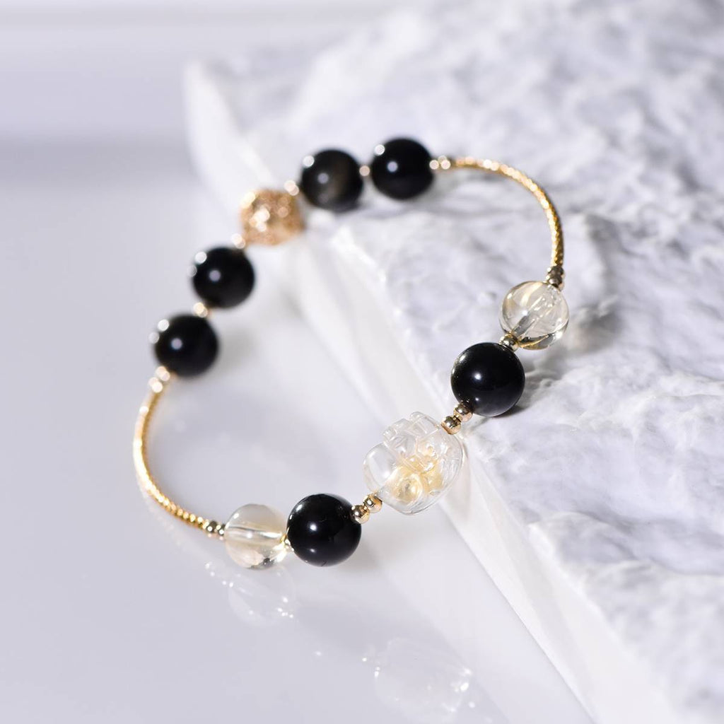 Wealth Shield Golden Obsidian, Citrine & Pi Xiu Abundance Bracelet Set