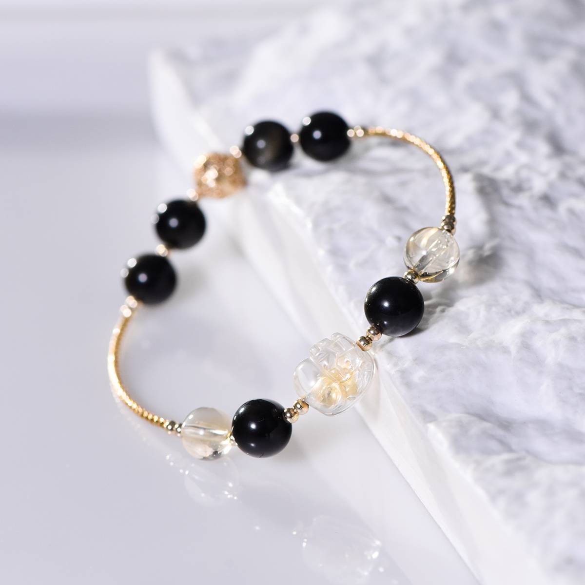 Wealth Shield Golden Obsidian, Citrine & Pi Xiu Abundance Bracelet Set