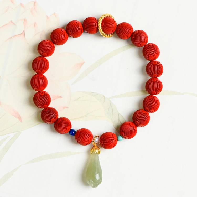 Traditional Shield Cinnabar & Nephrite Jade Protection Bracelet