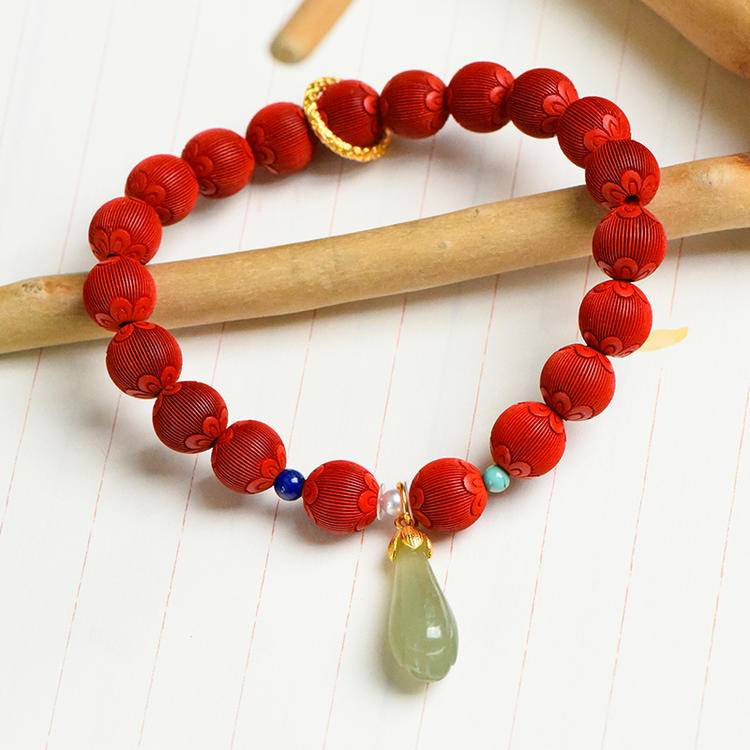 Traditional Shield Cinnabar & Nephrite Jade Protection Bracelet