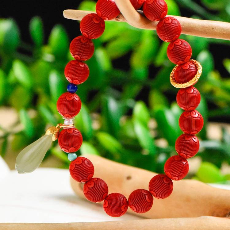 Traditional Shield Cinnabar & Nephrite Jade Protection Bracelet