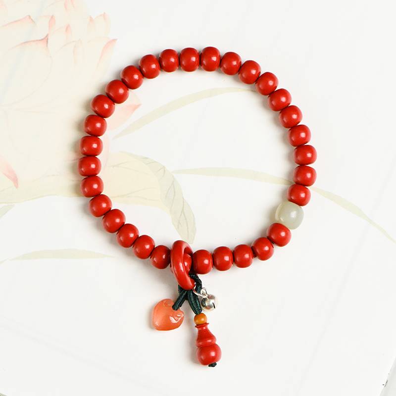 Sacred Balance Cinnabar, Jade & Red Agate Apple-Bead Bracelet