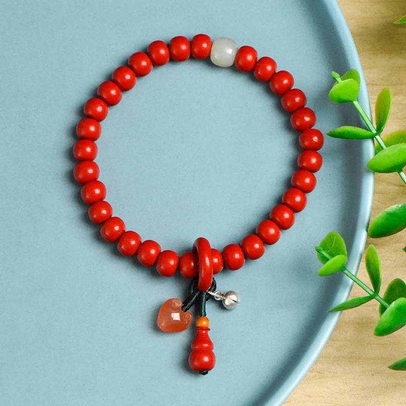 Sacred Balance Cinnabar, Jade & Red Agate Apple-Bead Bracelet