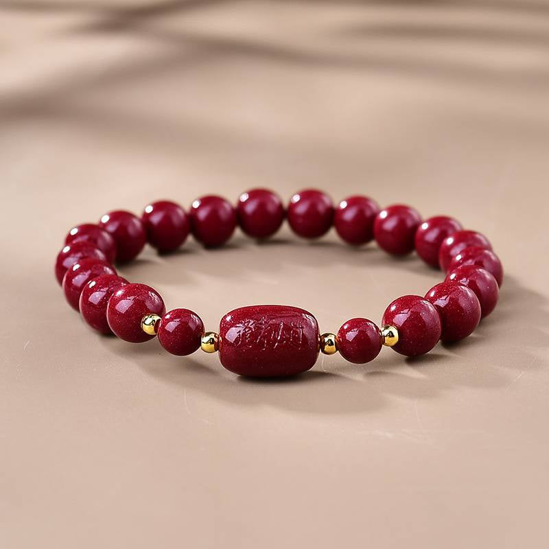 Inner Shield Natural Cinnabar Barrel Bead Protection Bracelet
