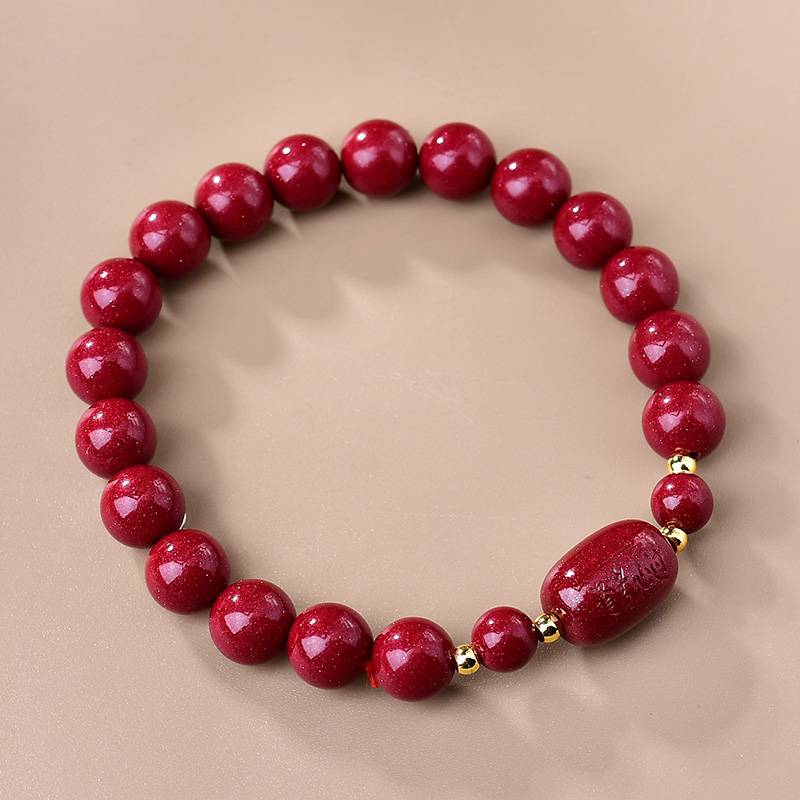 Inner Shield Natural Cinnabar Barrel Bead Protection Bracelet