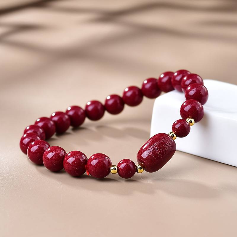 Inner Shield Natural Cinnabar Barrel Bead Protection Bracelet