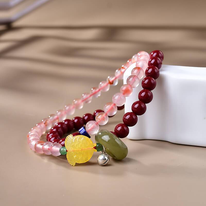 Royal Protection Purple Gold Cinnabar Double Bracelet