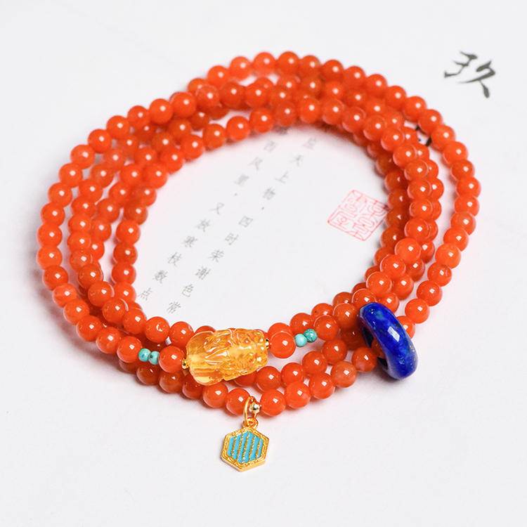 Wealth Guardian Southern Red Agate Pi Xiu Triple Bracelet