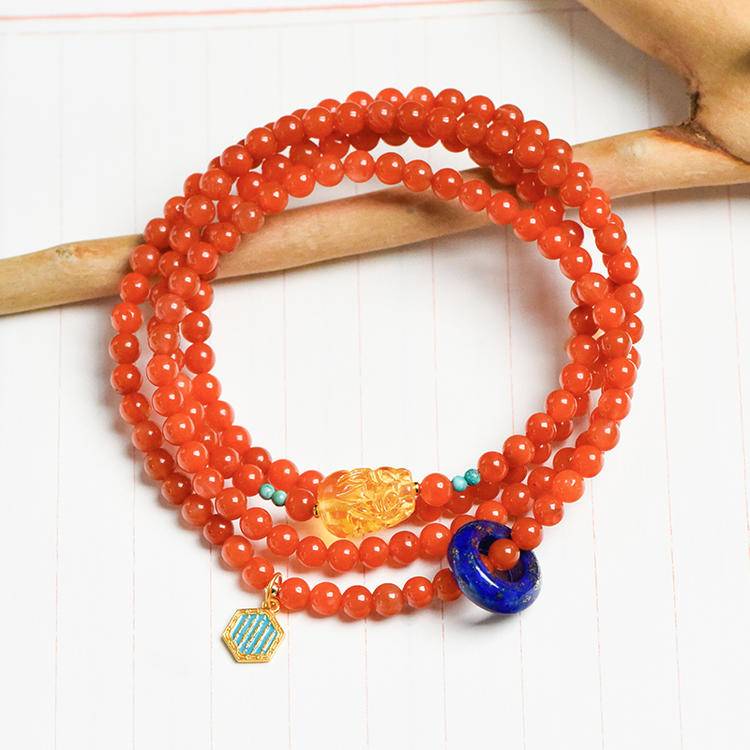 Wealth Guardian Southern Red Agate Pi Xiu Triple Bracelet