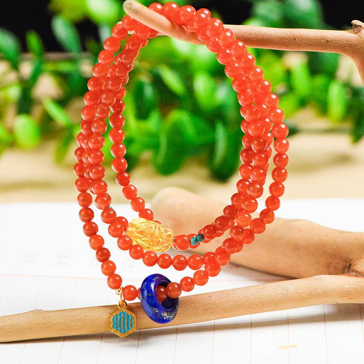 Wealth Guardian Southern Red Agate Pi Xiu Triple Bracelet