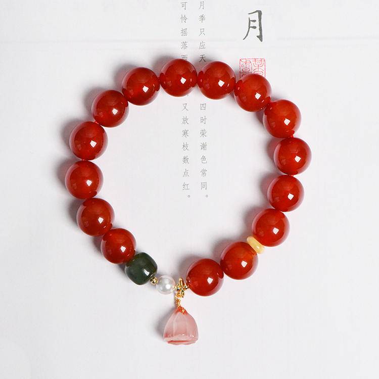 Sacred Growth Red Agate Lotus Awakening Bracelet