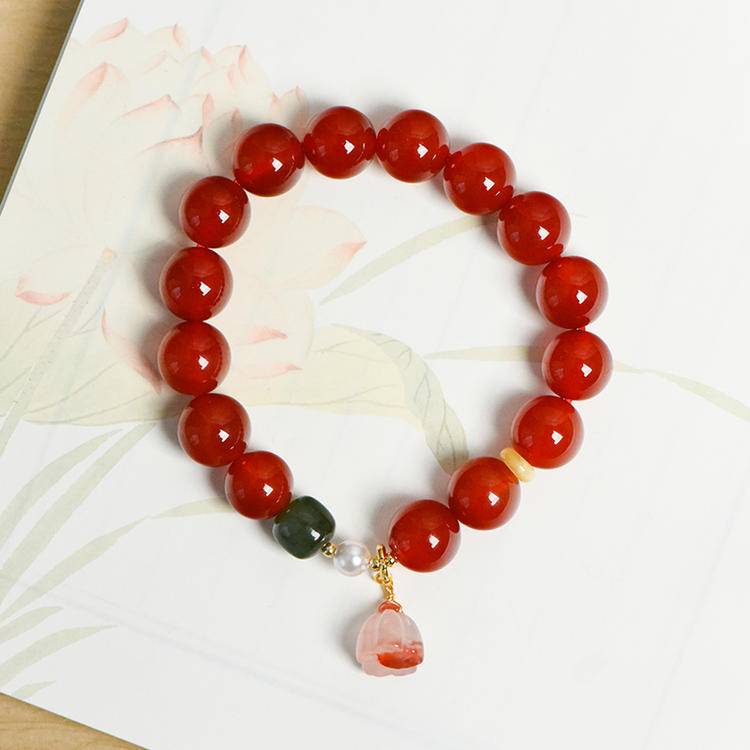 Sacred Growth Red Agate Lotus Awakening Bracelet