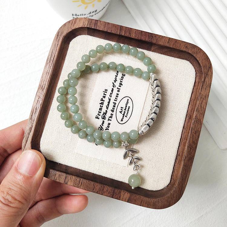 Clear Waters Hetian Jade Silver Peace Double Bracelet
