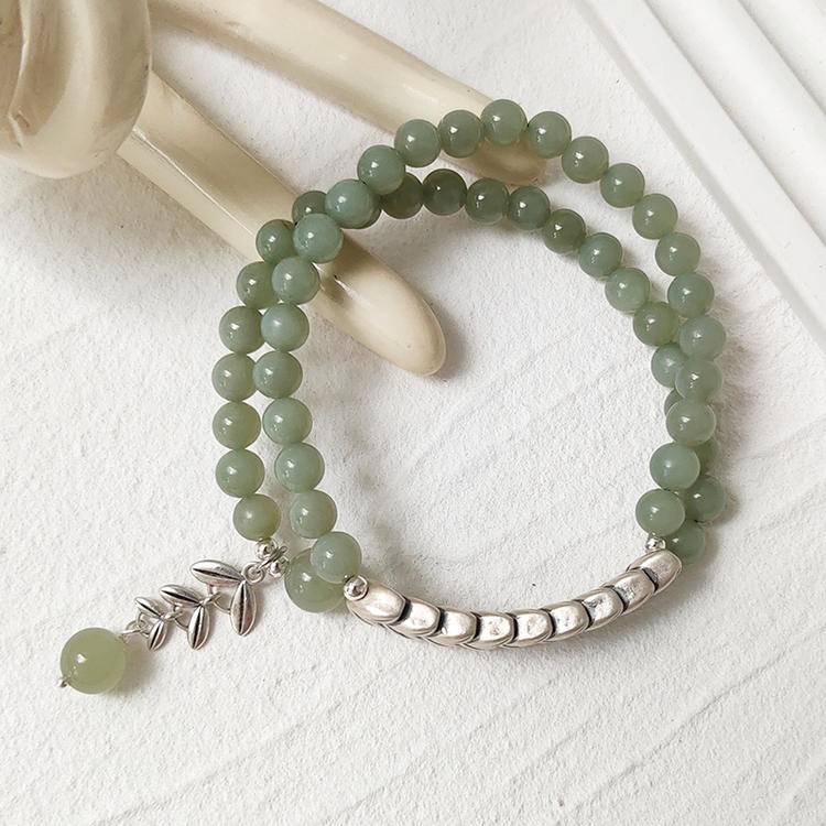 Clear Waters Hetian Jade Silver Peace Double Bracelet