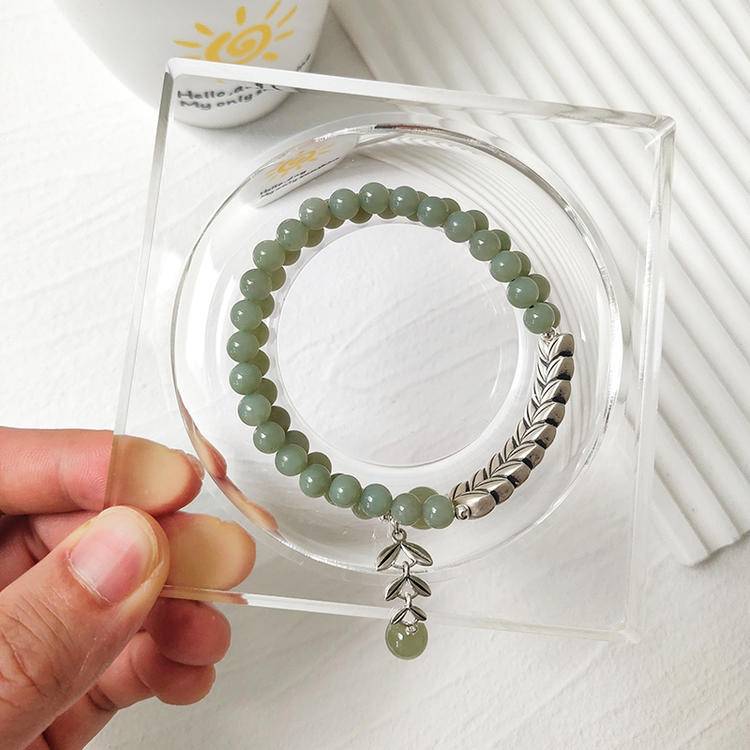 Clear Waters Hetian Jade Silver Peace Double Bracelet