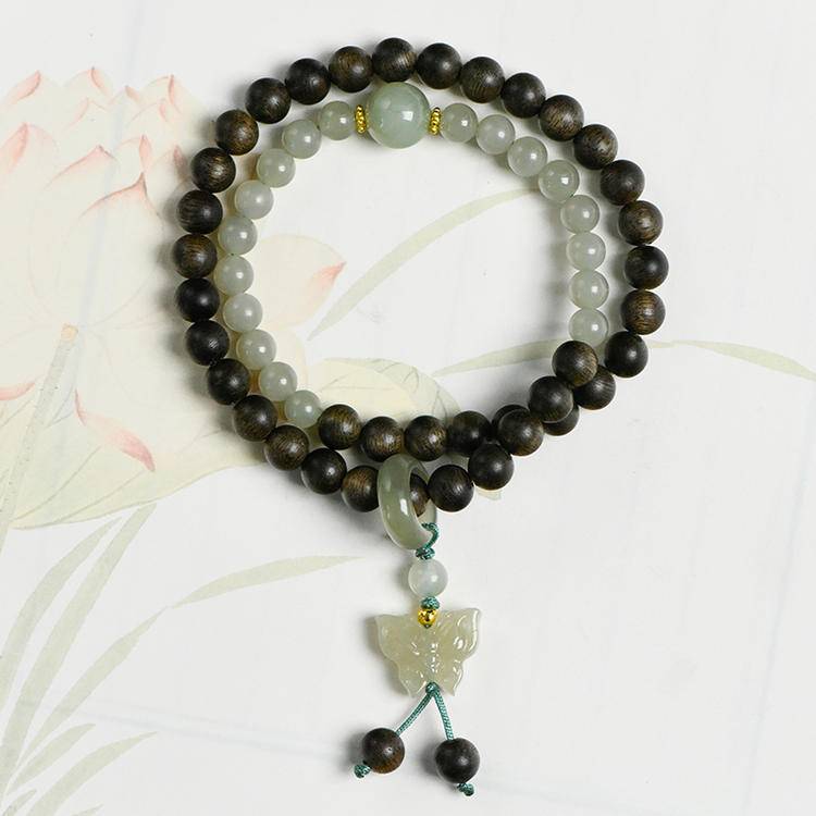 Sacred Wisdom Hetian Jade Agarwood Double Bracelet