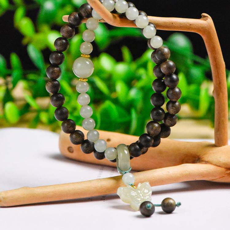 Sacred Wisdom Hetian Jade Agarwood Double Bracelet
